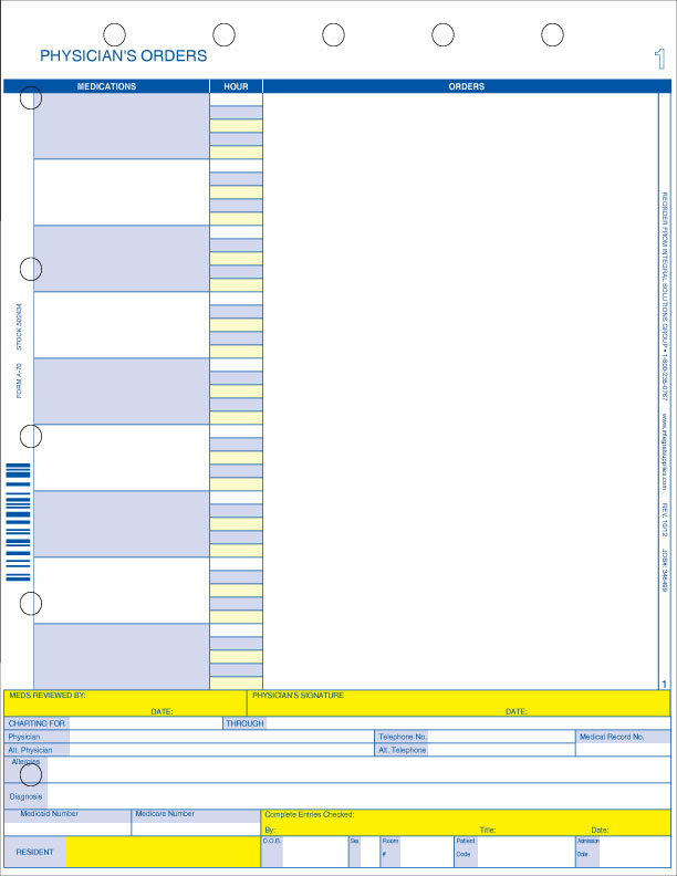 2 Part Physician's Orders, Laser Collated - White, Canary LTC Forms
