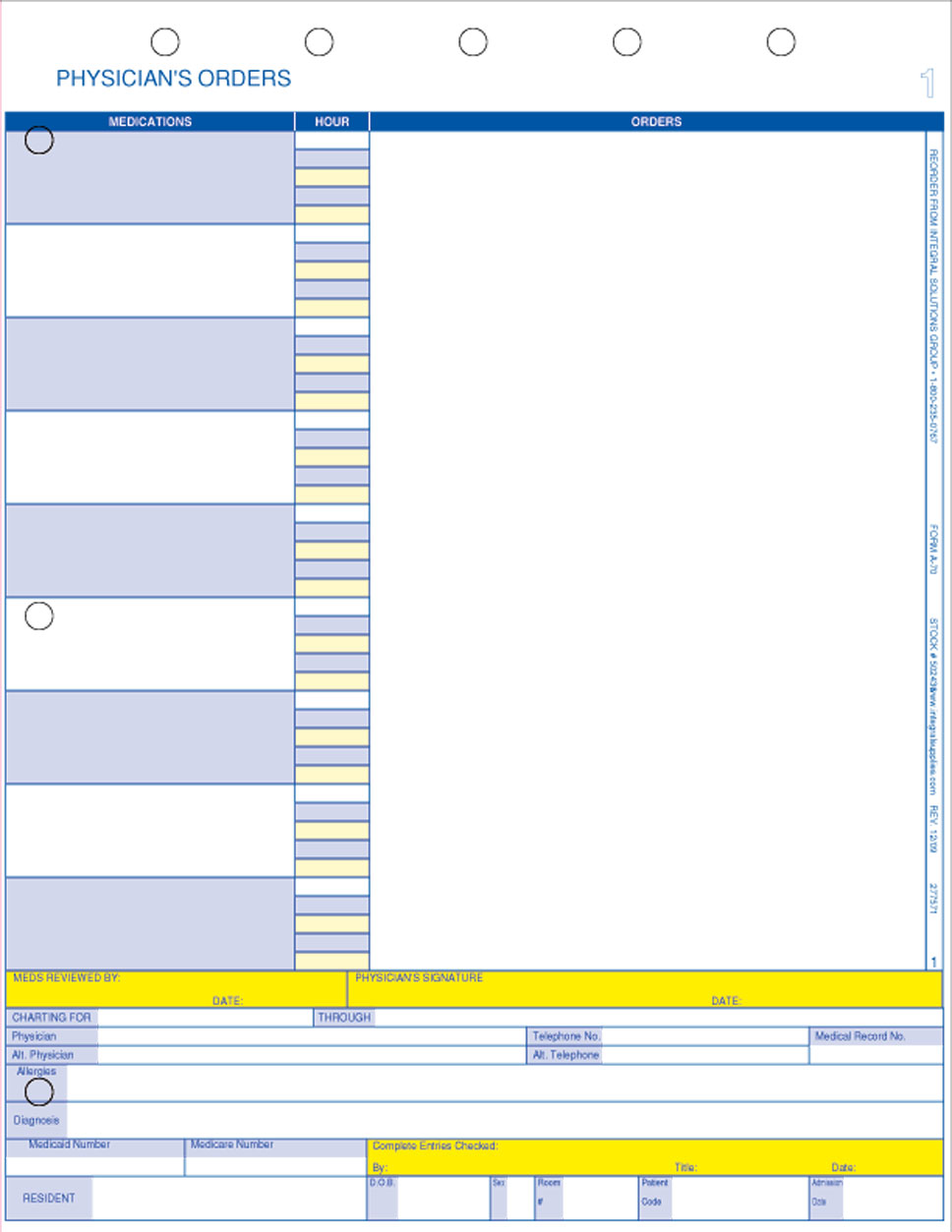 3 Part Physician's Orders, Laser Collated - White, Canary, Pink LTC Forms