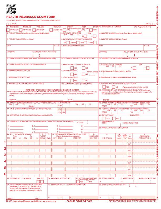 HCFA 1500 Form, Laser (02-12)