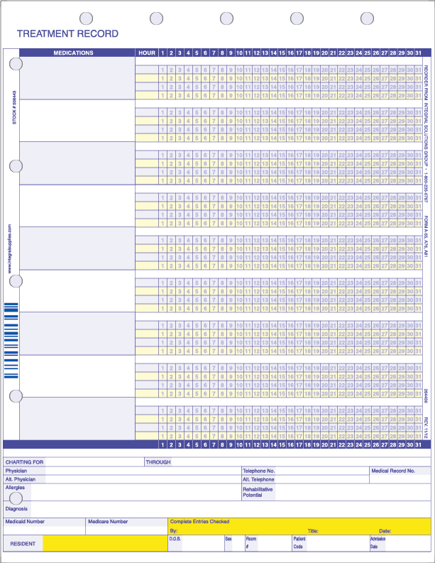 1 Part Treatment Record, LTC Laser Forms