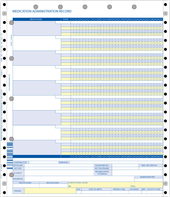 1 Part Medication Administration Record LTC Forms