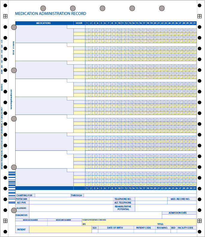 1 Part Medication Administration Record LTC Forms