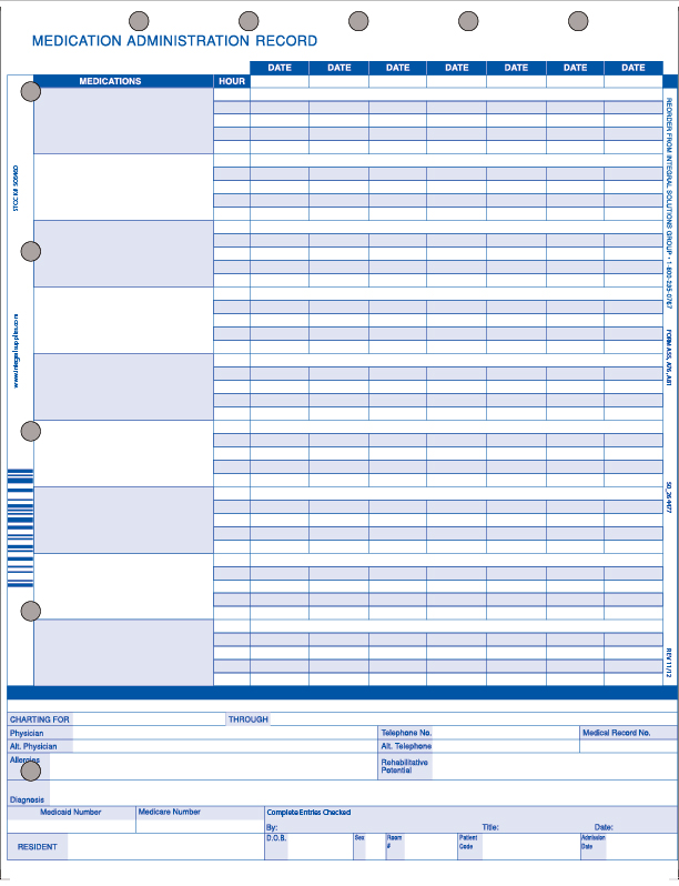 1 Part Medication Administration Record LTC Laser Forms, 7 Day