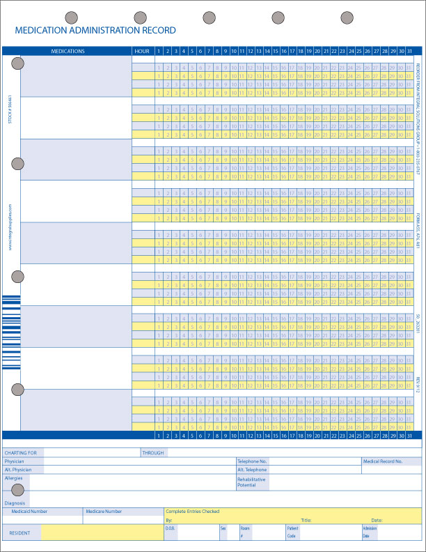 1 Part Medication Administration Record LTC Laser Forms