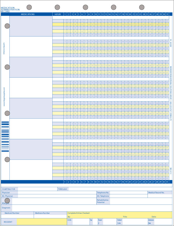1 Part Medication Administration Record LTC Laser Forms