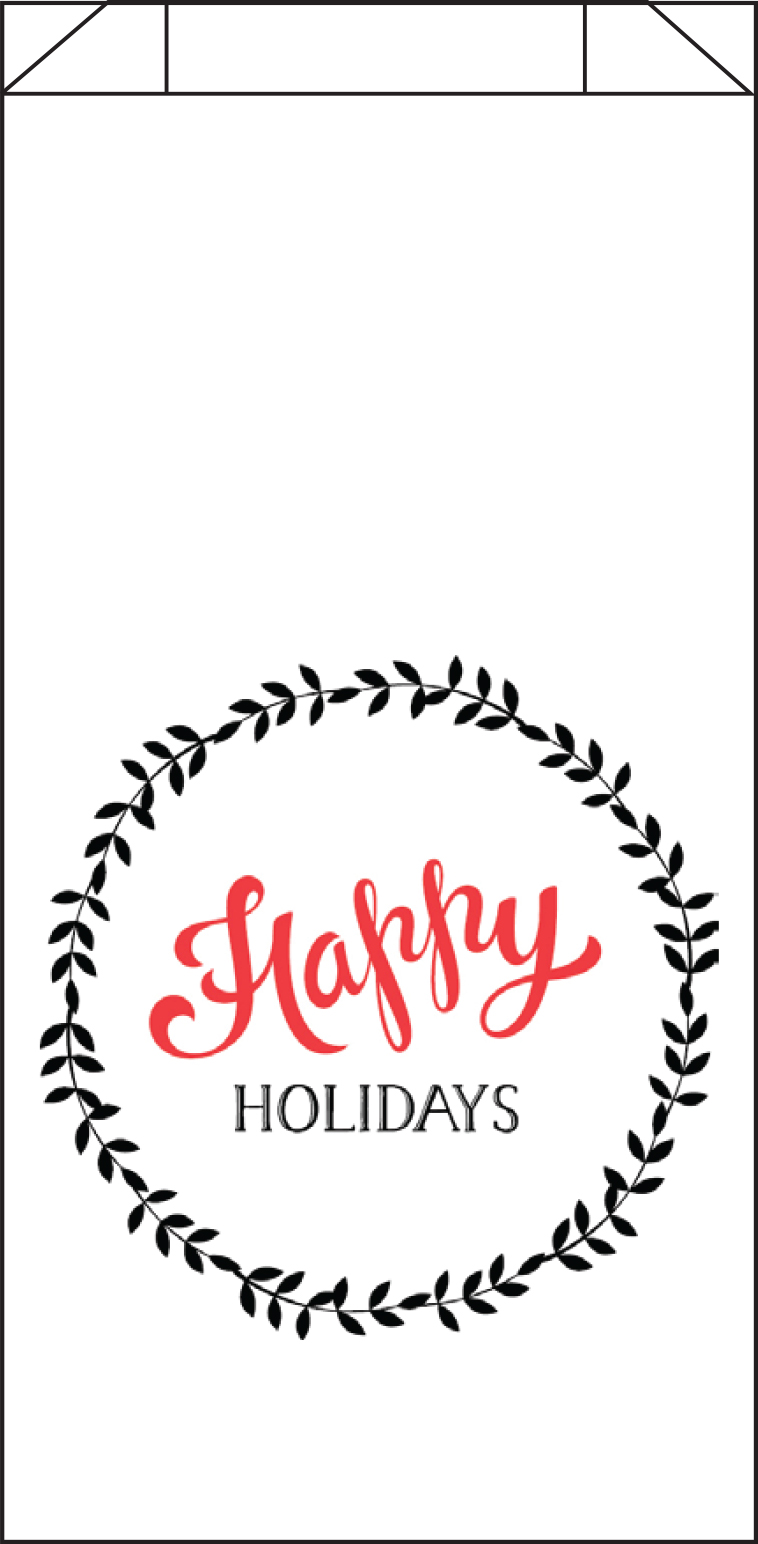 Bag #25 6x4x11 Holiday Bag Happy Holidays Wreath
