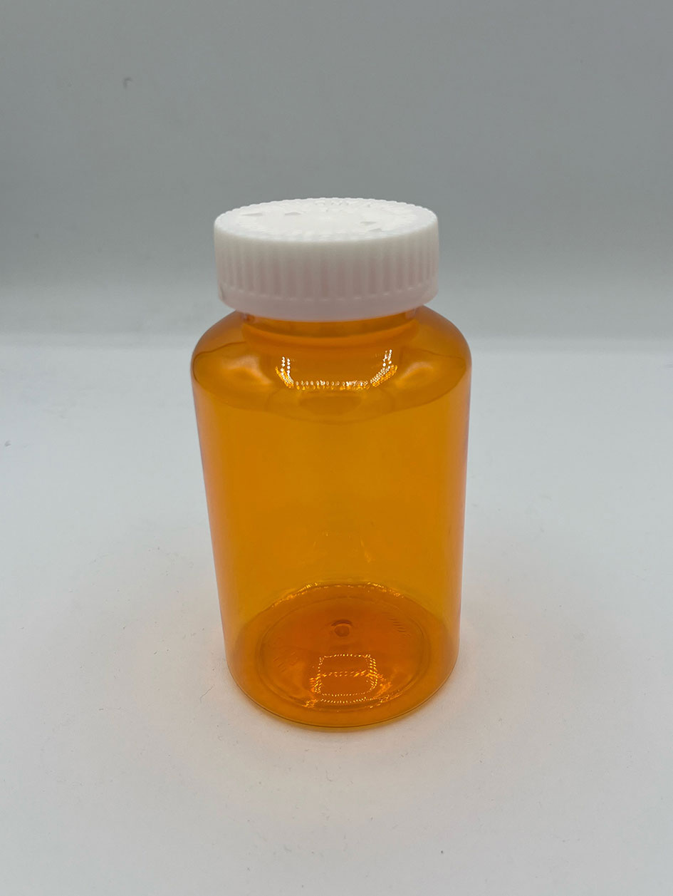 90 Dram Amber MEGA Prefer Vial and Cap, Child Resistant Plastic Prescription Vials