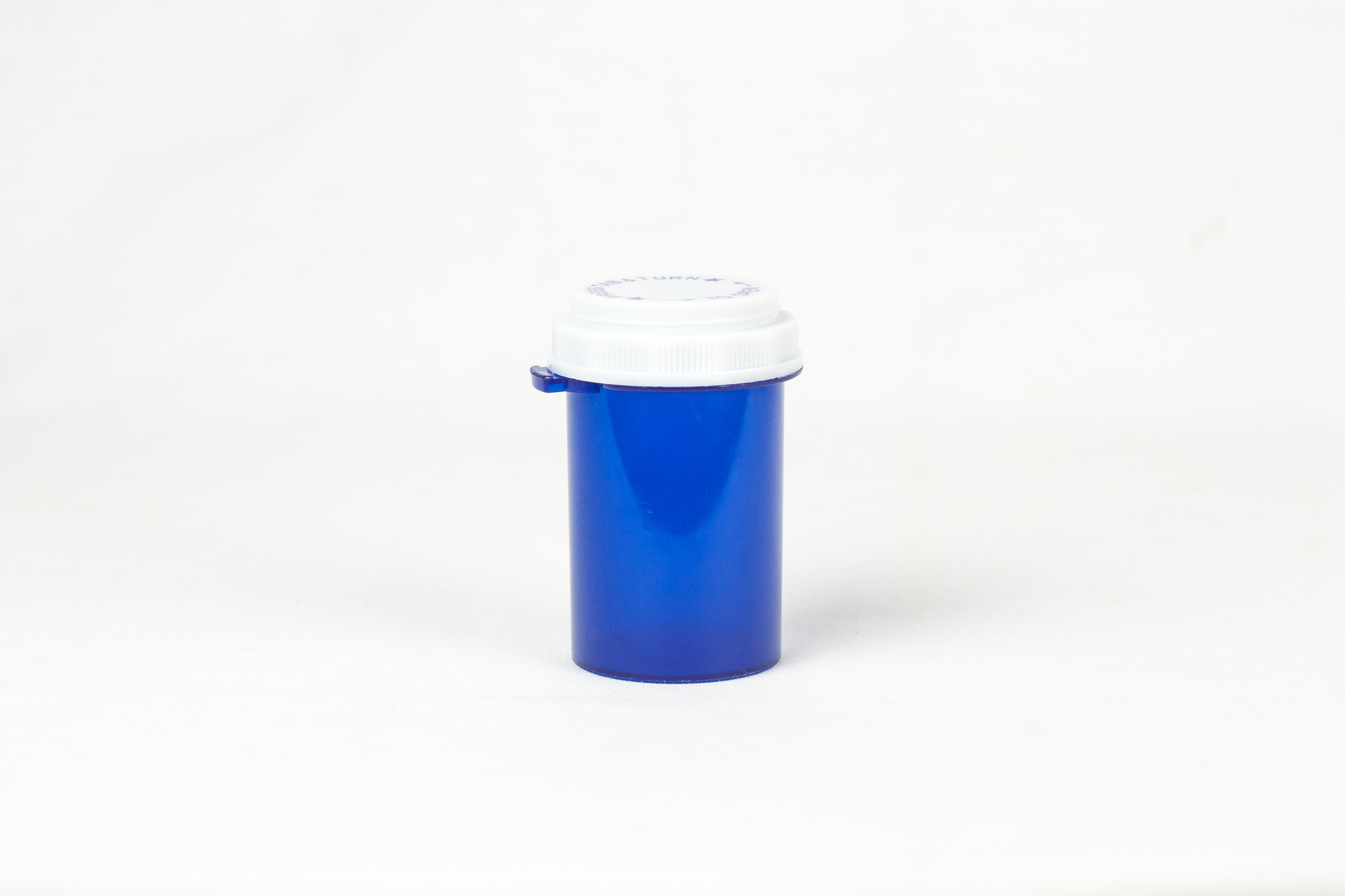30 Dram Blue Vial and Cap, Thumb Tab Plastic Prescription Vials