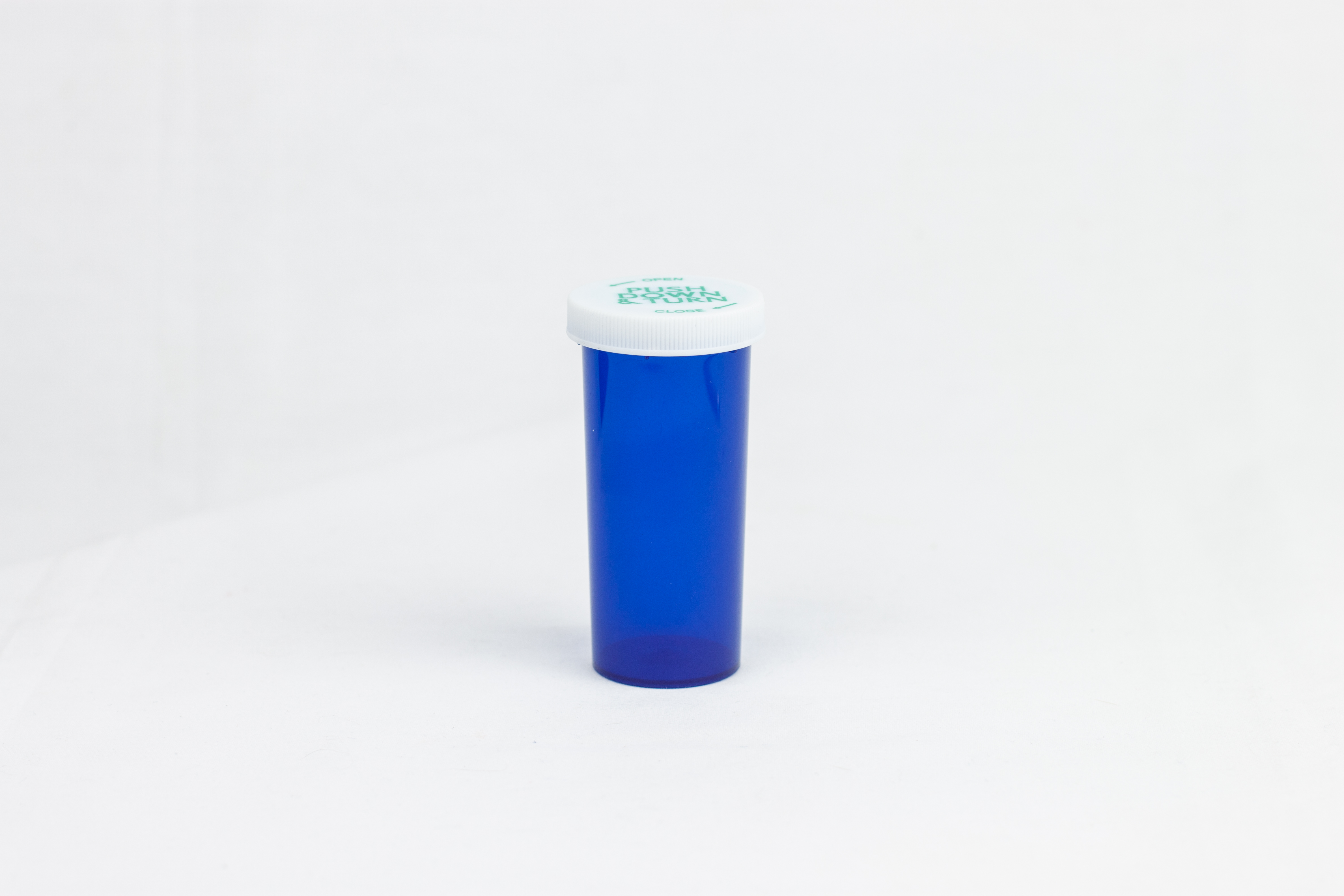 30 Dram Blue Vial and Cap, Child Resistant Plastic Prescription Vials