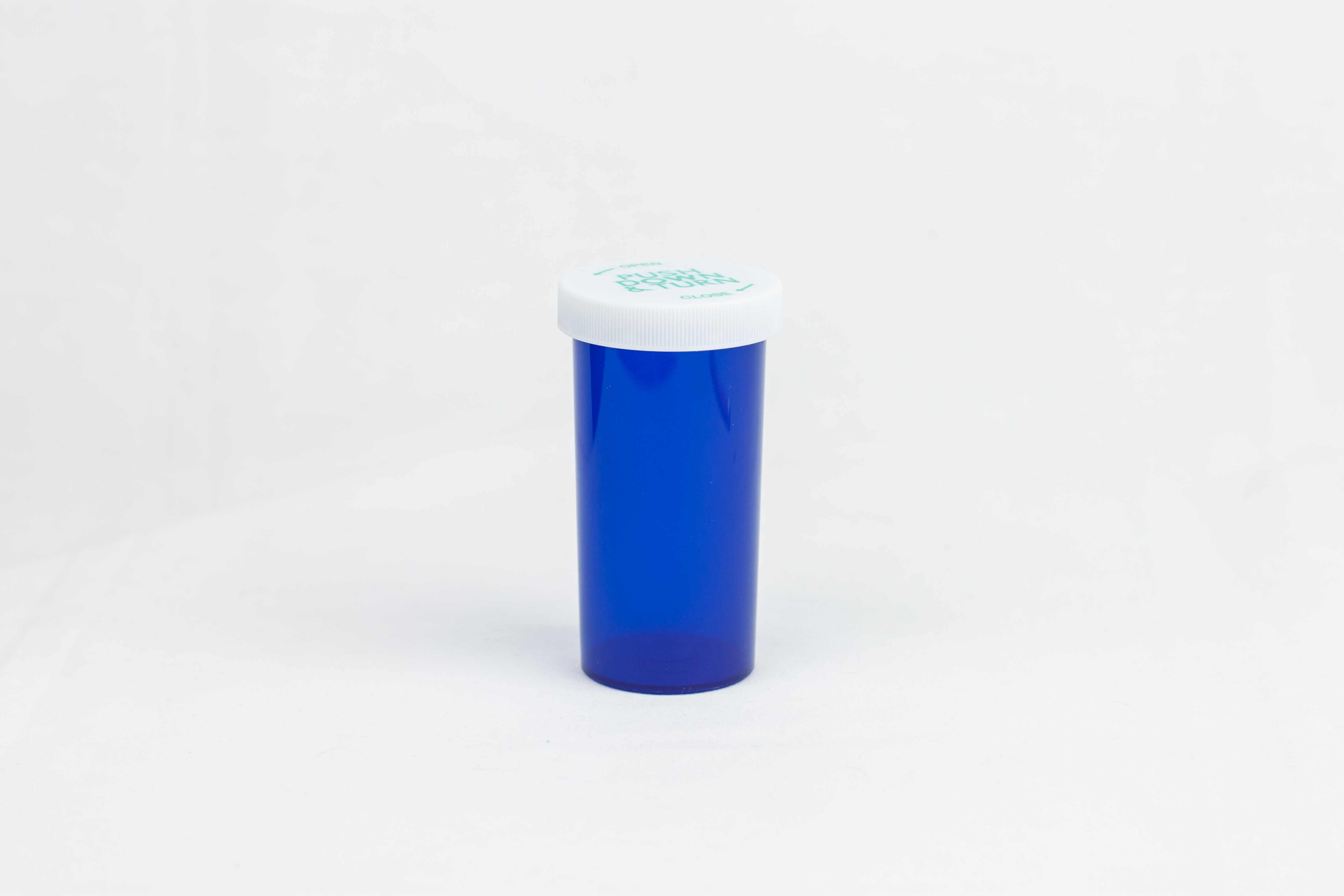 40 Dram Blue Vial and Cap, Child Resistant Plastic Prescription Vials