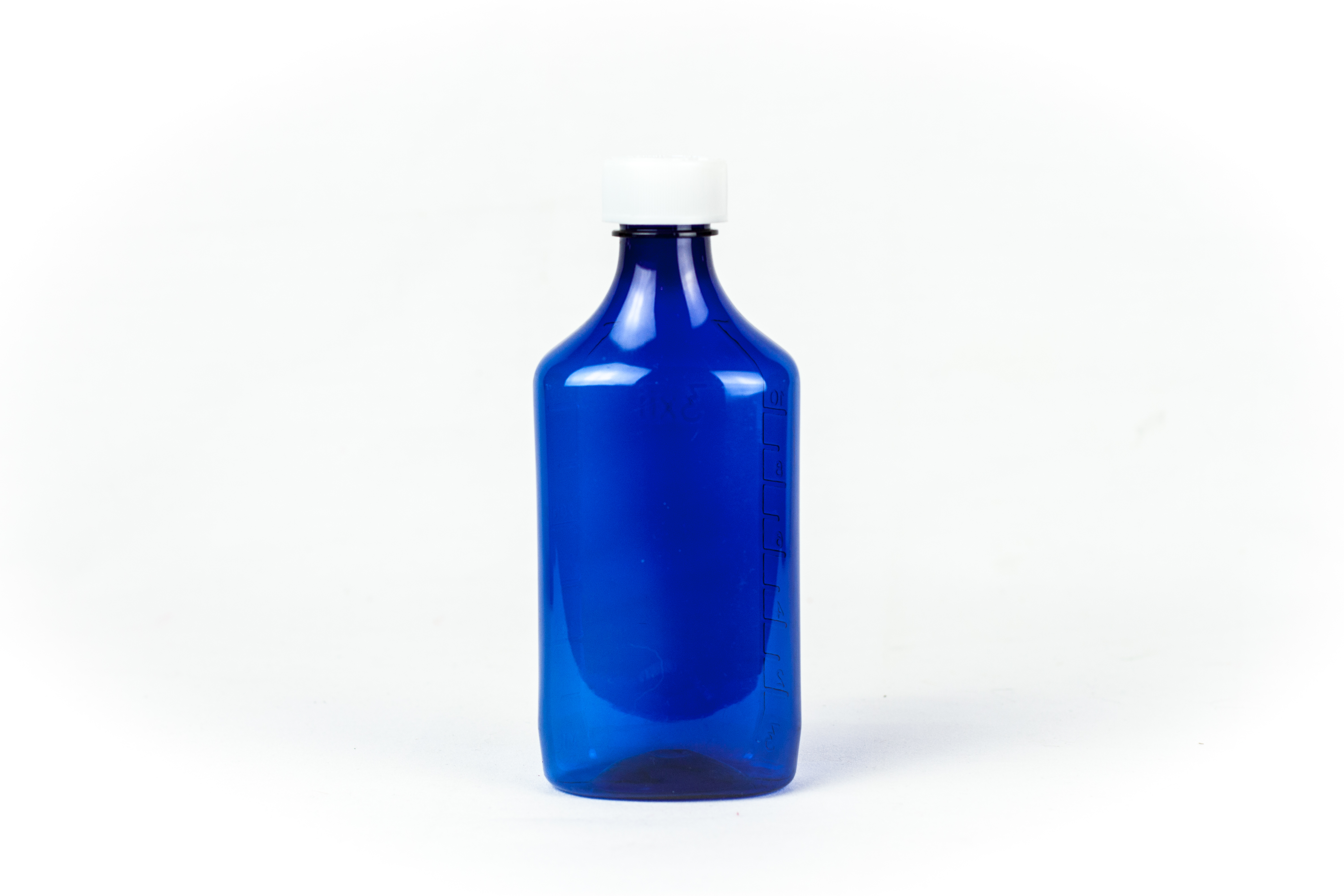 12 Ounce Blue Liquid Oval and Caps, Child Resistant Plastic Prescription Oval Bottles