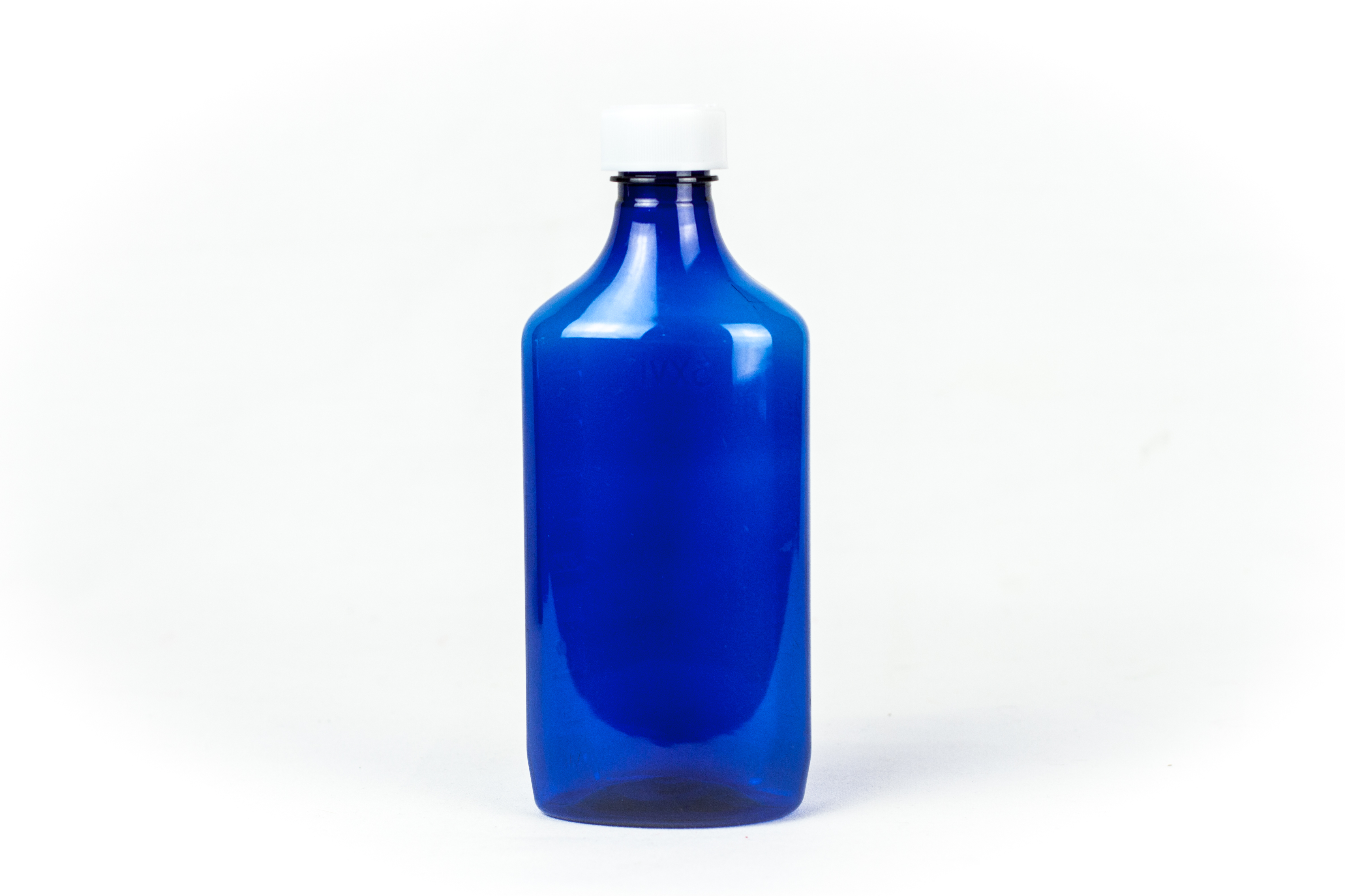 16 Ounce Blue Liquid Oval and Caps, Child Resistant Plastic Prescription Oval Bottles