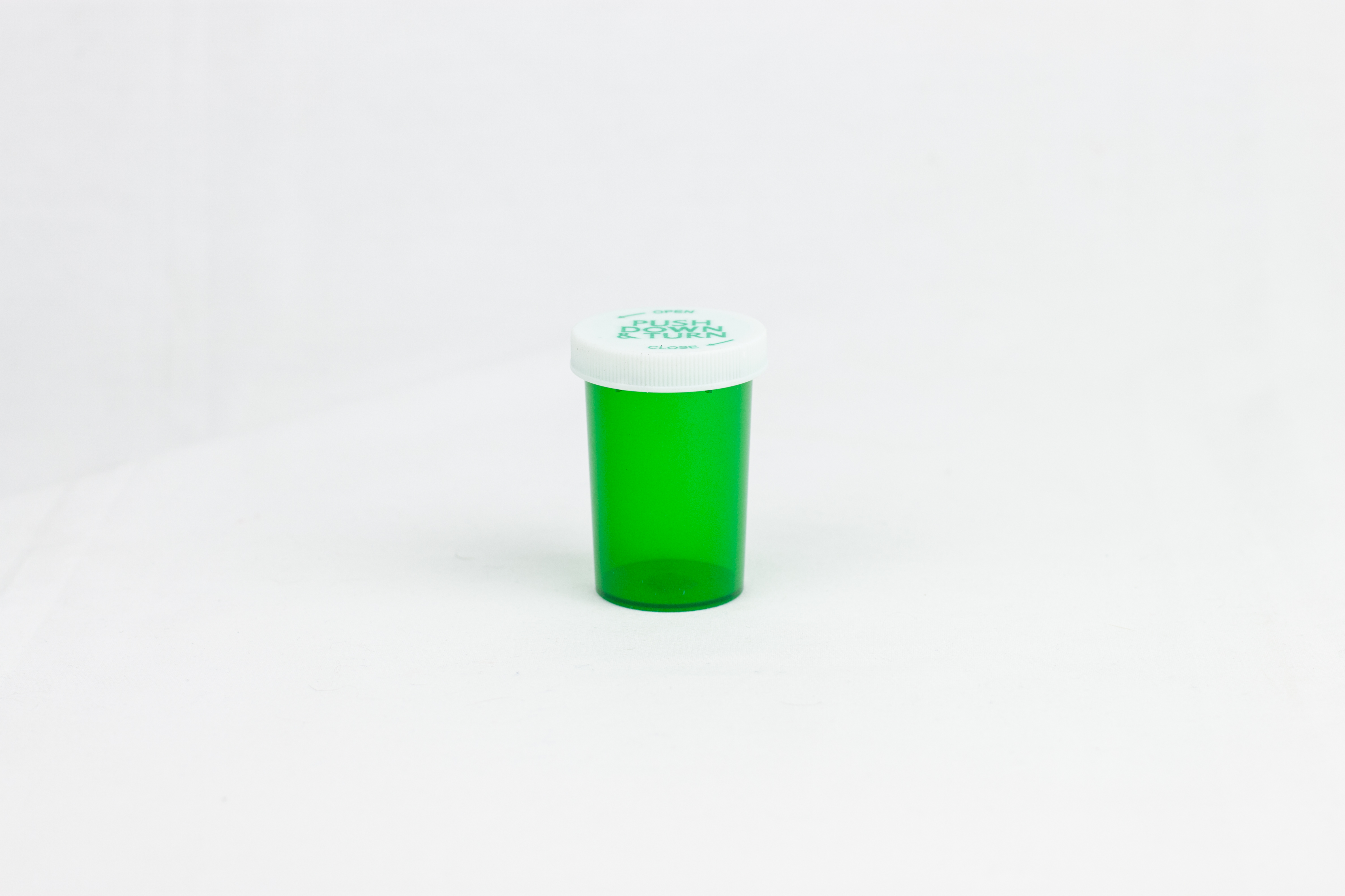 20 Dram Green Vial and Cap, Child Resistant Plastic Prescription Vials
