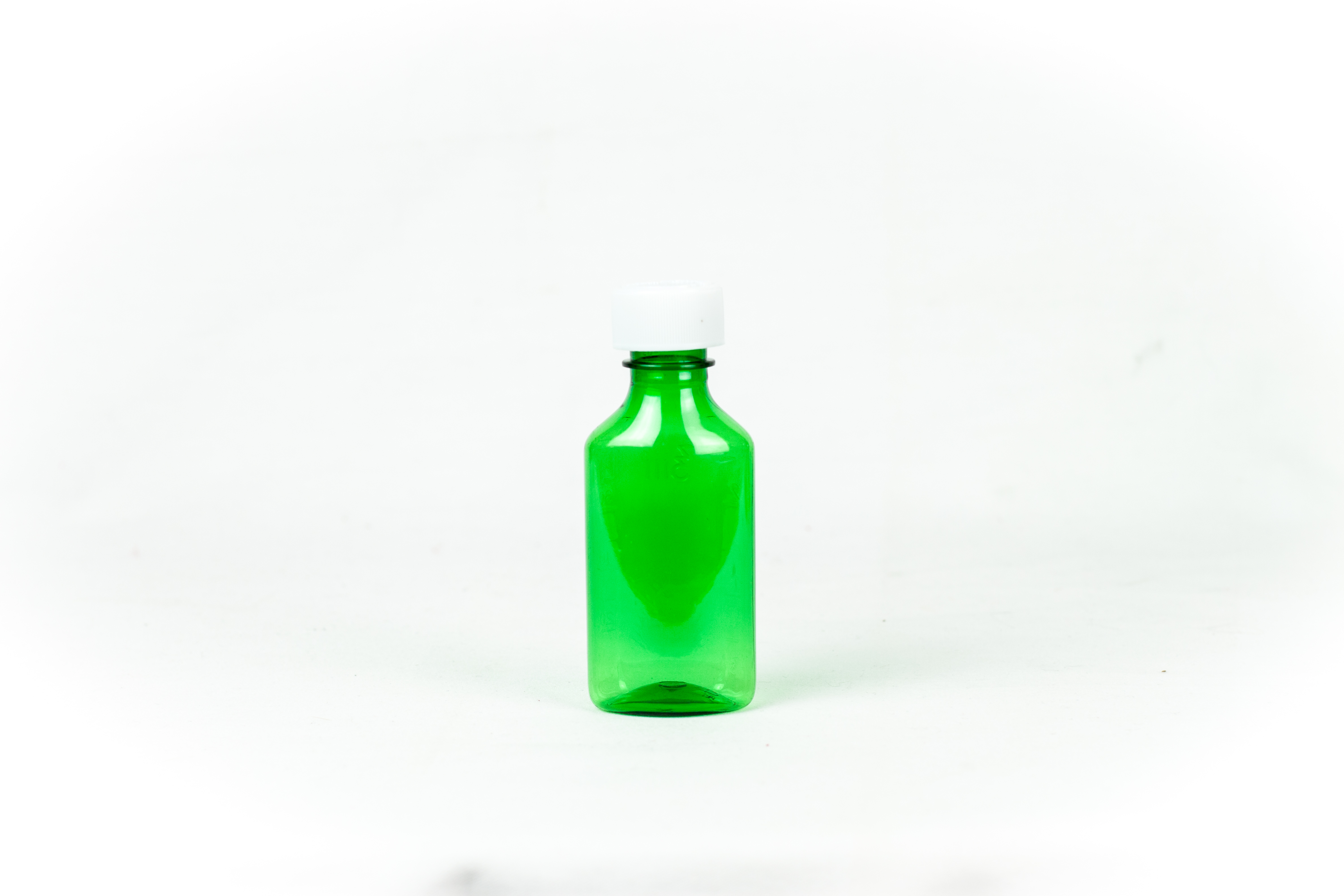 2 Ounce Green Liquid Oval and Caps, Child Resistant Plastic Prescription Oval Bottles