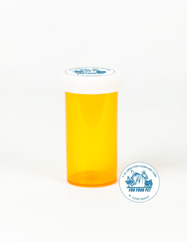 13 Dram Amber Vial and Vet Cap, Child Resistant Plastic Prescription Vials
