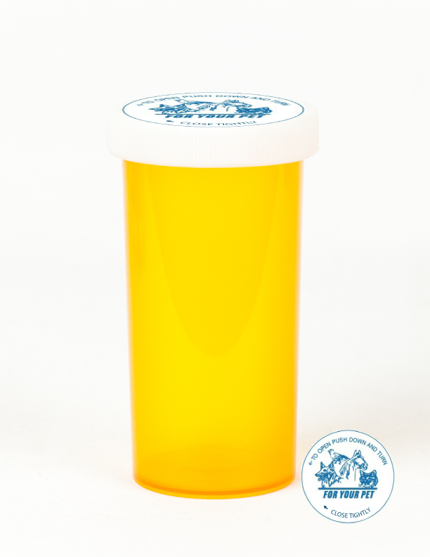 40 Dram Amber Vial and Vet Cap, Child Resistant Plastic Prescription Vials