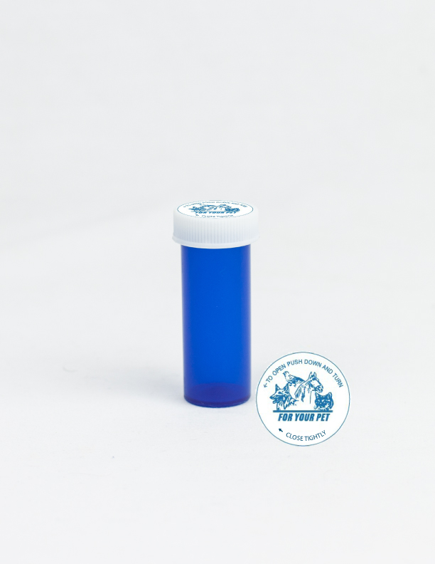 6 Dram Blue Vial and Vet Cap, Child Resistant Plastic Prescription Vials