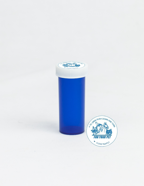 8 Dram Blue Vial and Vet Cap, Child Resistant Plastic Prescription Vials