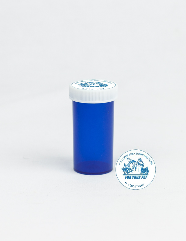 13 Dram Blue Vial and Vet Cap, Child Resistant Plastic Prescription Vials
