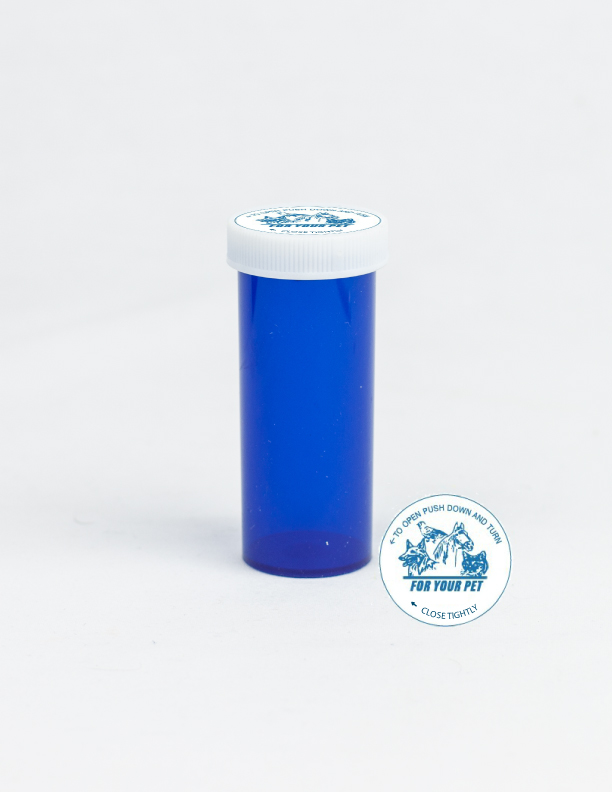 16 Dram Blue Vial and Vet Cap, Child Resistant Plastic Prescription Vials