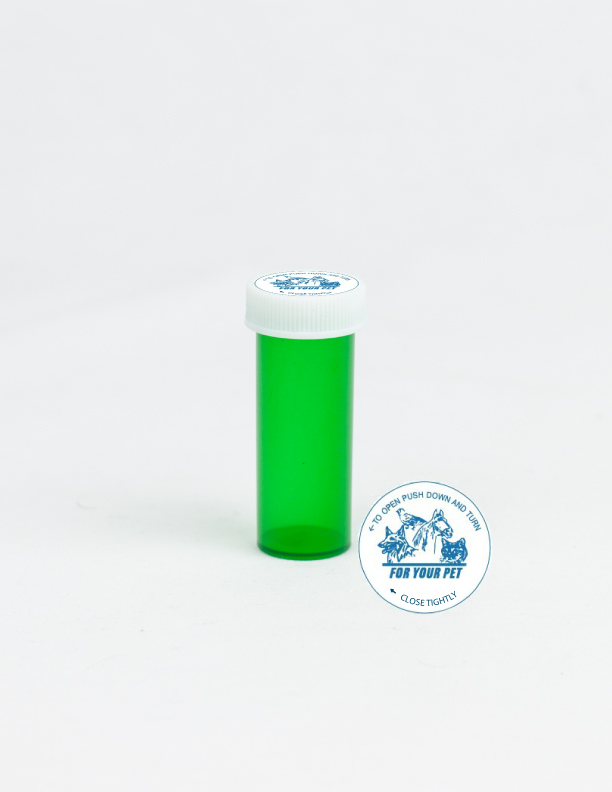 6 Dram Green Vial and Vet Cap Child Resistant Plastic Prescription Vials