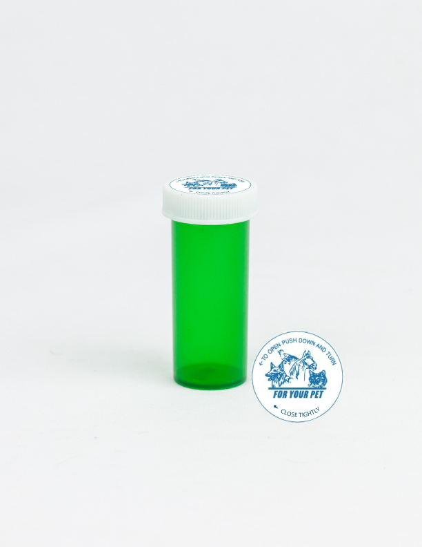 8 Dram Green Vial and Vet Cap, Child Resistant Plastic Prescription Vials