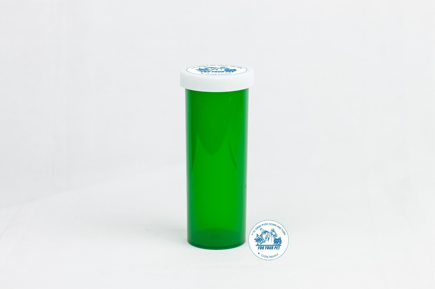 60 Dram Green Vial and Vet Cap, Child Resistant, Plastic Prescription Vials