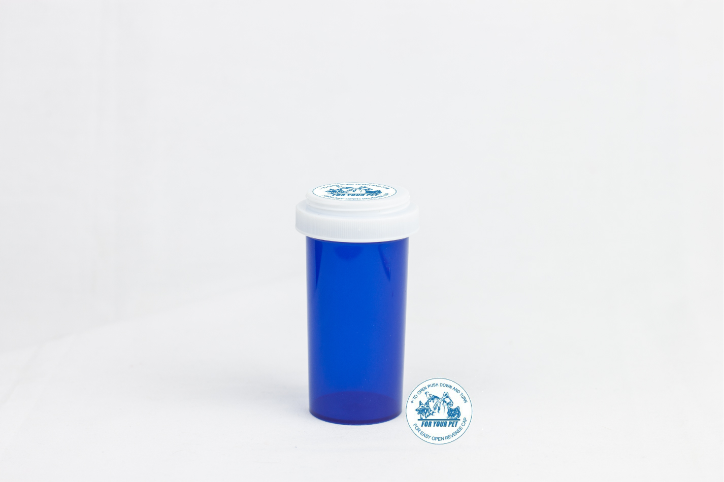 40 Dram Blue Vial and Vet Cap, Reversible Plastic Prescription Vials