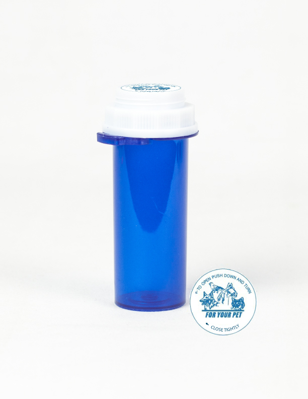13 Dram Blue Vial and Vet Cap, Thumb Tab Plastic Prescription Vials