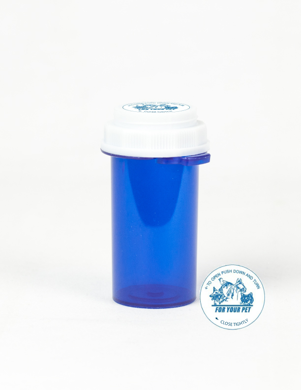 16 Dram Blue Vial and Vet Cap, Thumb Tab Plastic Prescription Vials