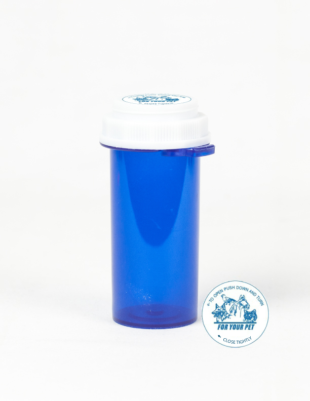 20 Dram Blue Vial and Vet Cap, Thumb Tab Plastic Prescription Vials