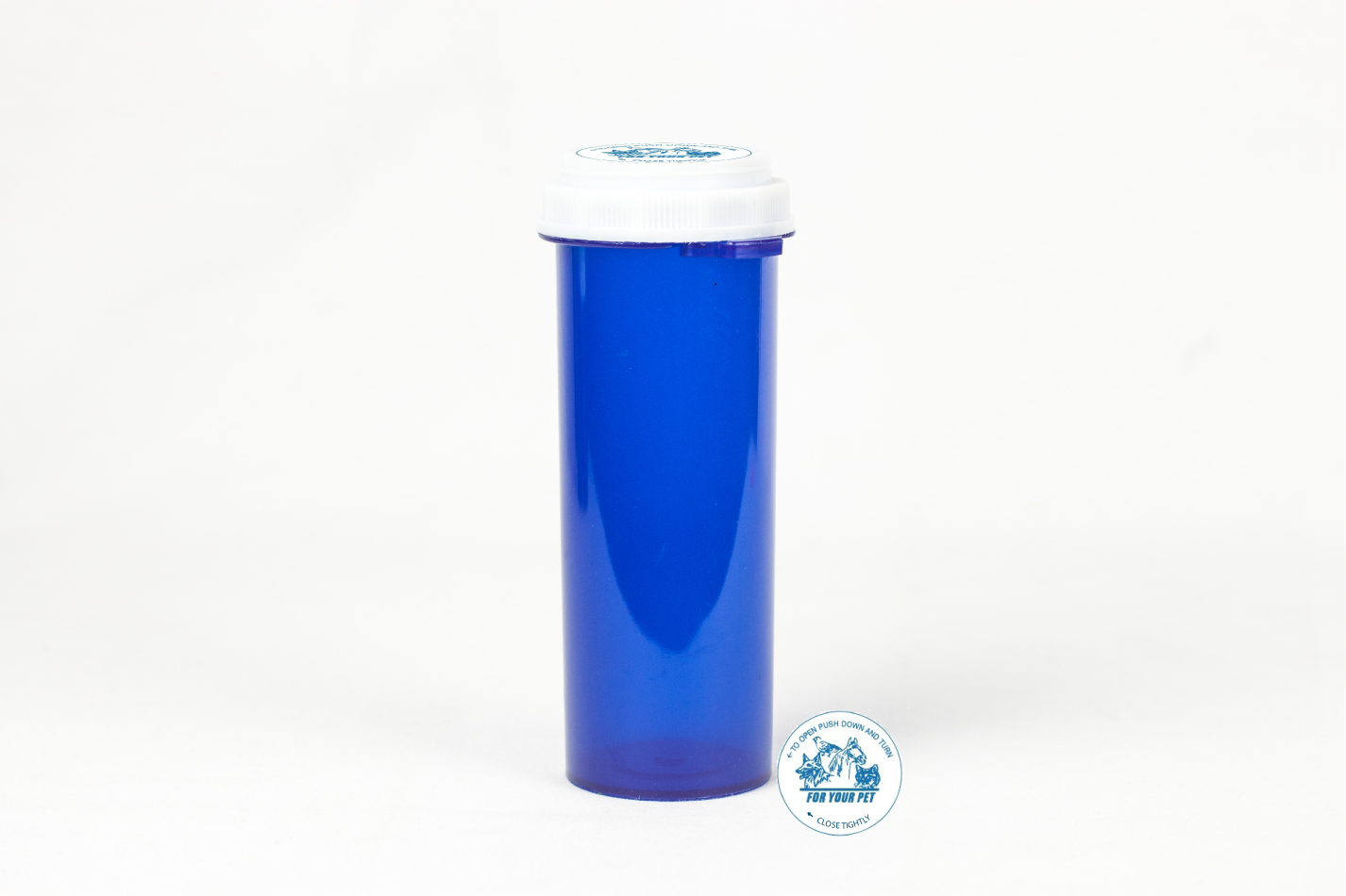 60 Dram Blue Vial and Vet Cap, Thumb Tab Plastic Prescription Vials