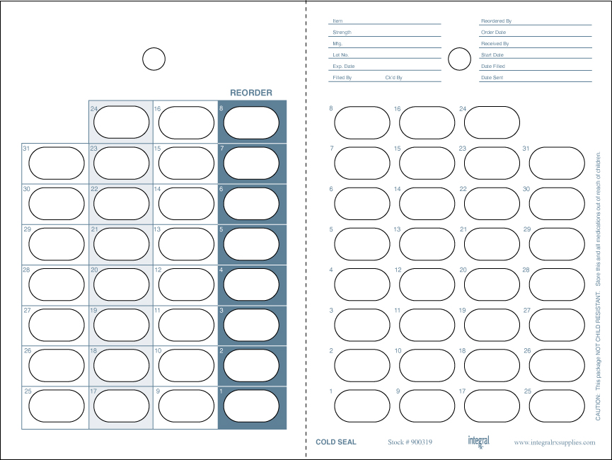 31 Day Count Down Cards, 31-1 Large Clear, Cold Seal Packaging