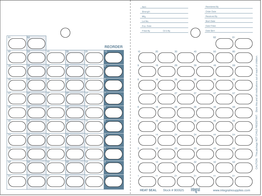 62 Day Count Down Cards, 62-1, Heat Seal