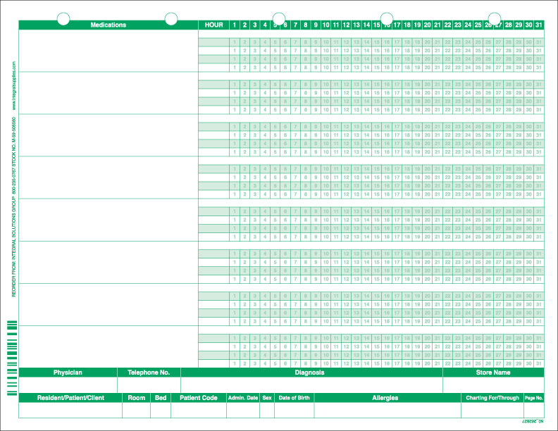 1 Part Medication / Treatment Record LTC Laser Forms