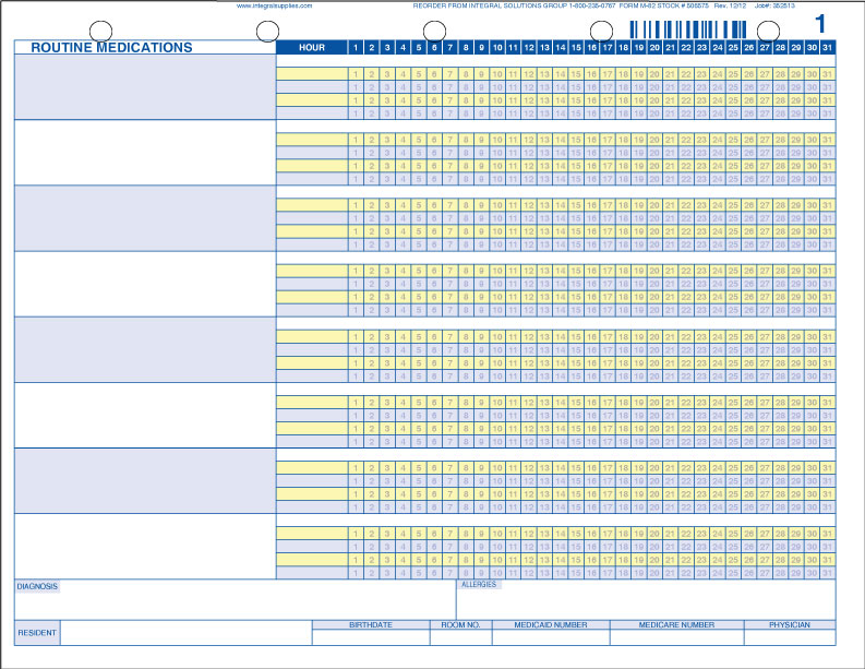 1 Part Routine, 1 Part PRN, 1 Part Treatment Record LTC Laser Forms