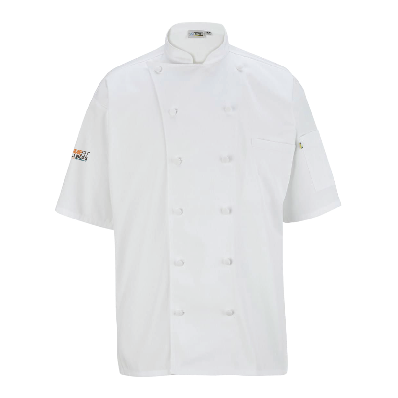 SOUS CHEF Short Sleeve Mesh Back Chef Coat White - 12 Cloth Buttons with Prime Fit Logo