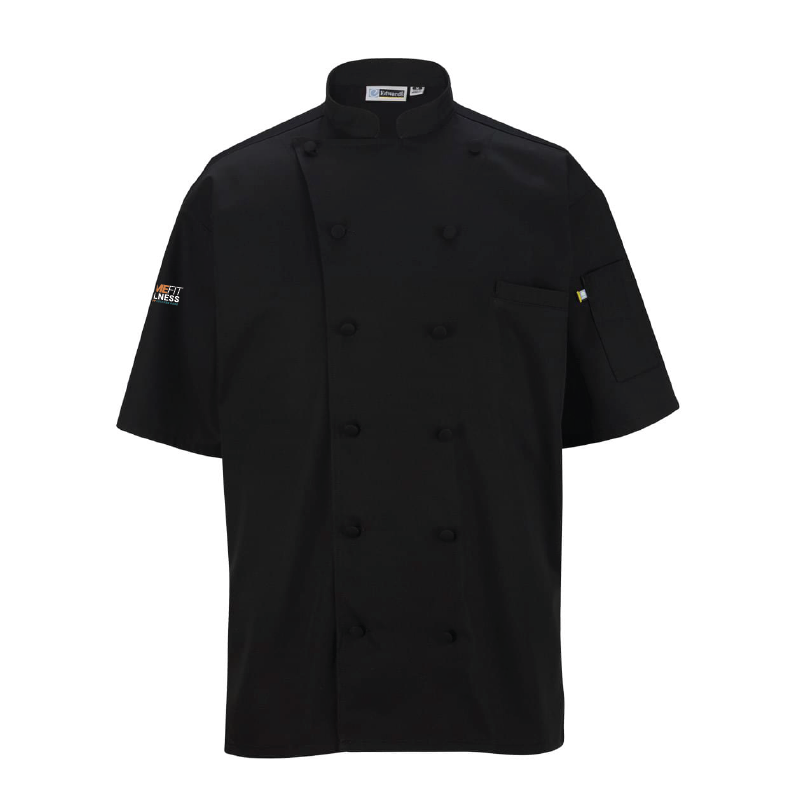 Executive Chef- Short Sleeve Mesh Back Chef Coat Black - 12 Cloth Buttons