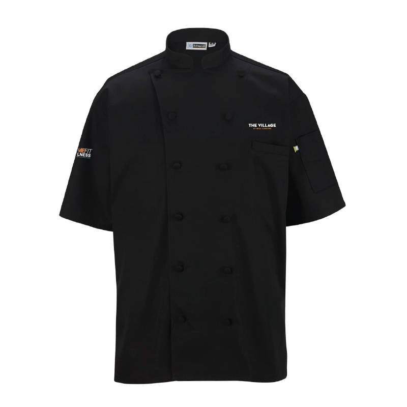 Executive Chef- Short Sleeve Mesh Back Chef Coat Black - 12 Cloth Buttons