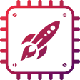 Illustration of the Liftoff rocket emblem superimposed on a microchip with gradient colors
