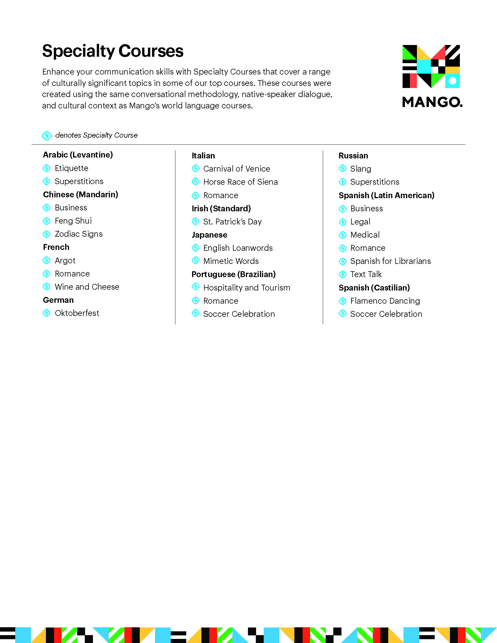 Specialty Courses List