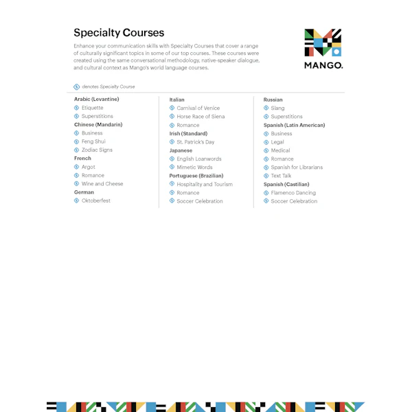 Specialty Courses List