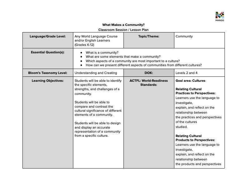 What Makes a Community? - Teacher Lesson Plan