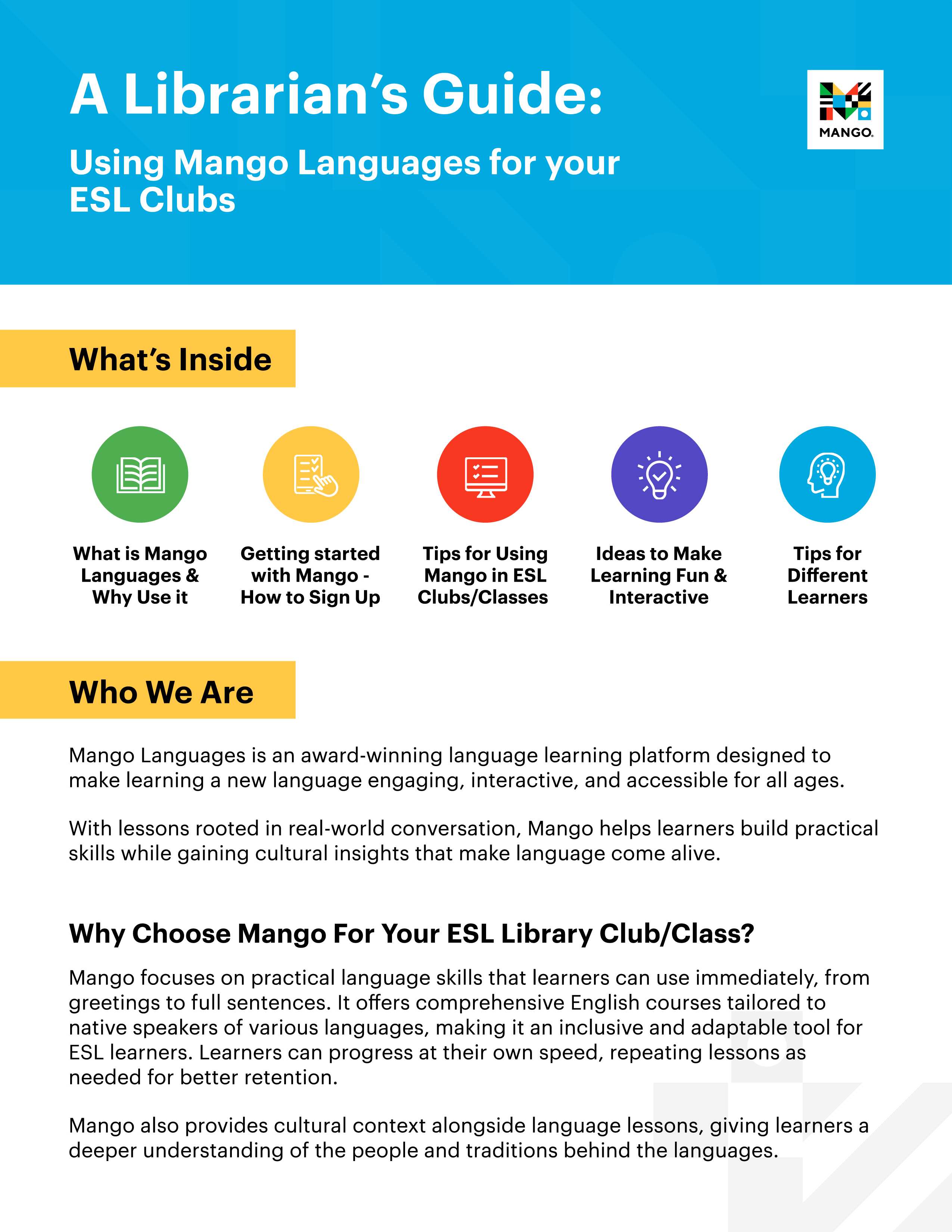 Librarians Guide Mango ESL Book Clubs