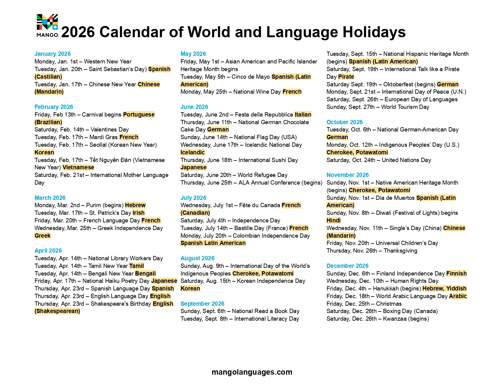 2026 Event Calendar