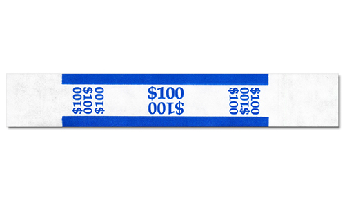 MBB60115 $100 (Ones) White Currency Straps-Blue Band