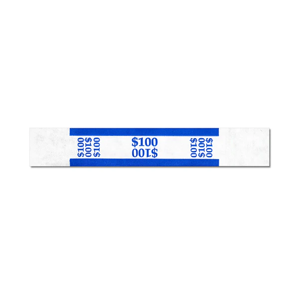 MBB60115 $100 (Ones) White Currency Straps-Blue Band