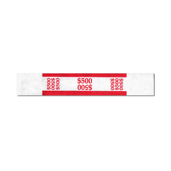 MBB60130 $500 (Fives) White Currency Straps-Red Band