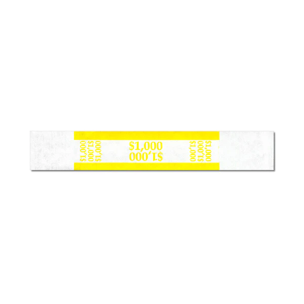 MBB60135 $1000 (Tens) White Currency Straps-Yellow Band