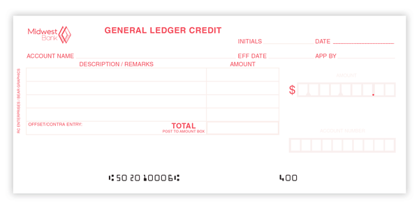 MBDBT-CRGL Credit/Debit General Ledger Forms-1 Part (2 sided)